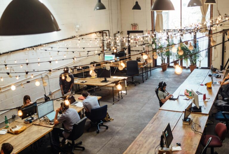bright coworking space with people