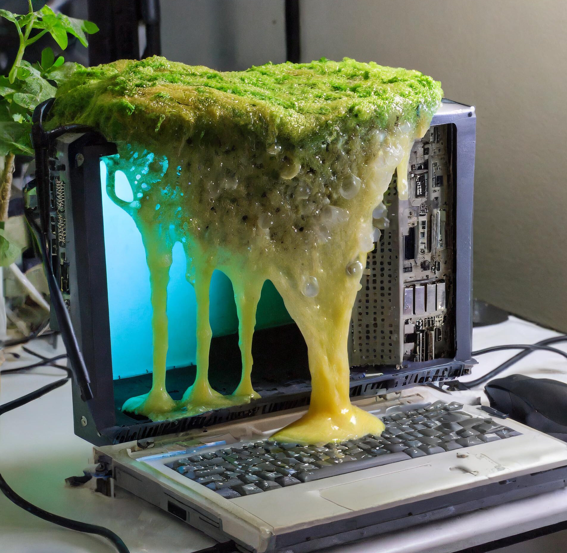 Slime dripping over a computer screen